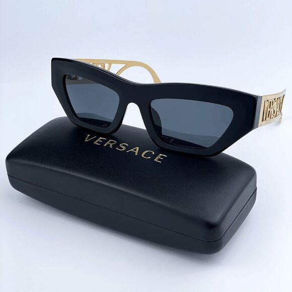 NEW Versace VE4432U 90s Vintage Logo GB1/87 Black Gold Frame Logo Grey Women - Picture 1 of 14